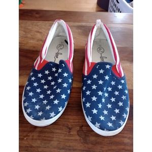 Rue21 Etc!  Red White & Blue Flag Slip Ons Size 10